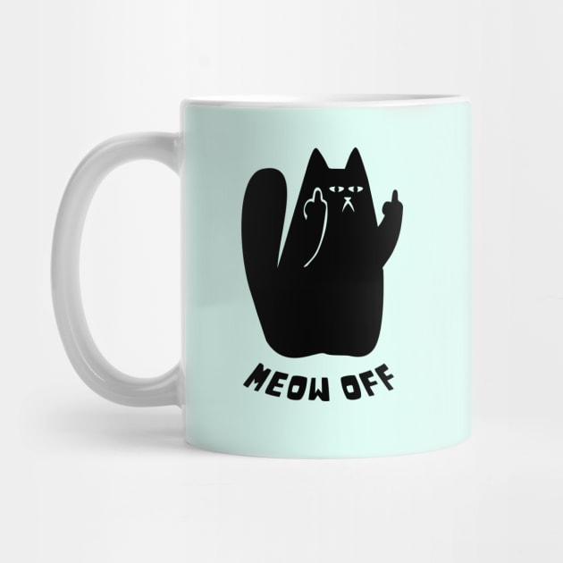 Black Cat pointing middle finger and says meow off by Yula Creative